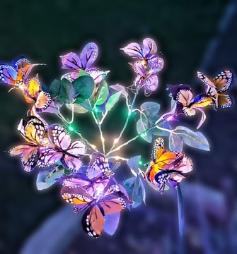 Lampa solarna, ogrodowa, wbijana, świetliste motyle  