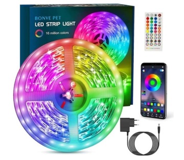 Bonve Pet Taśma LED, Bluetooth RGB LED 15m DŁUGA