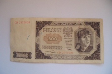 Polska Banknot PRL 500 zł.1948 r.seria CD