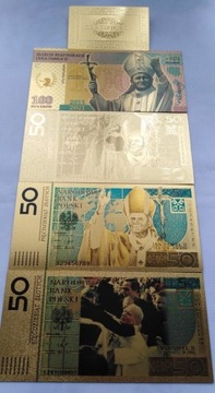 BANKNOTY POZŁACANE  JAN PAWEŁ II 4 SZT. KOMPLET  