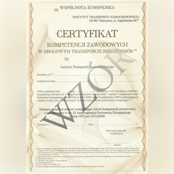Certyfikat  Kompetencji Zawodowych