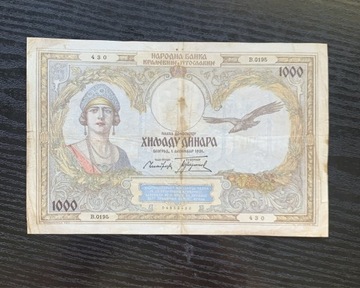 Jugosłowiański banknot 1000 dinarów z 1931 r