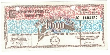 Jugosławia, 1000 Dinara, 1992 r