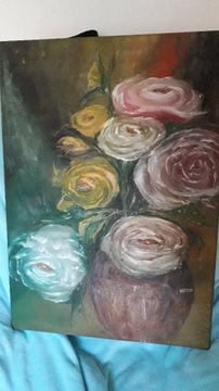 obraz olejny na płótnie kwiaty w wazonie 50 x 70
