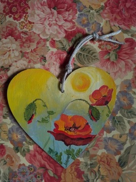 Serce kwiaty koniczyna obraz olejny handmade