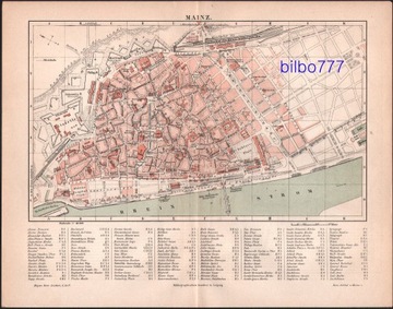 MOGUNCJA stary plan miasta z 1888 roku