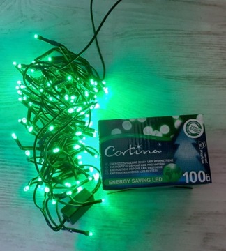 Cortina lampki 100 led zielone gruby kabel