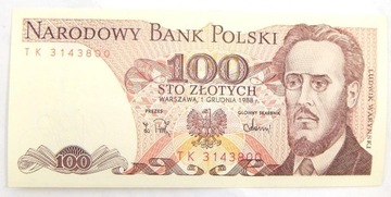100 złotych Waryński 1988 seria TK 3
