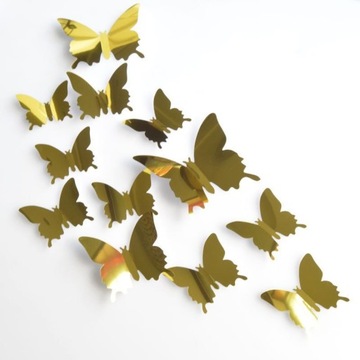 Motyle Złote Lustro 12 sztuk Motylki na ścianę