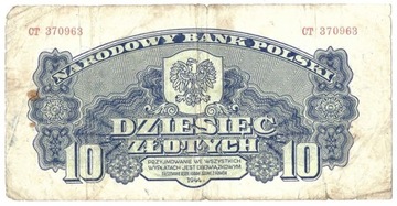 Banknot Polska 10 Złotych 1944 r CT Stan III -YM