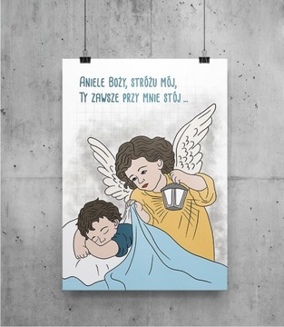 Plakat religijny, Anioł i chłopiec, na prezent 