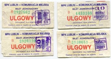 Bilety MPK  Lublin - 4 x Ulgowy, różne kwoty !!!