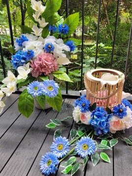 Komplet wiosenny lampion z kwiatami i bukiet grób
