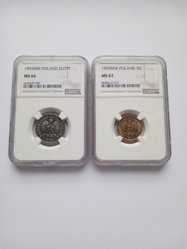 1 złoty i 5 groszy  1993  NGC MS 66 i 67 !!!