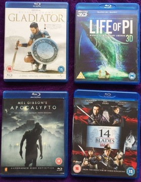 4x bluray: GLADIATOR/ APOKALIPTO/ LIFE OF PI/ 14 