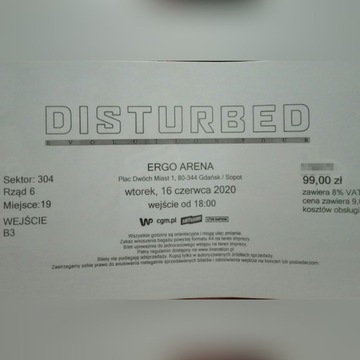 Bilet na koncert zespołu "DISTURBED"