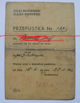 Przepustka polsko rosyjska 1945 Głubczyce