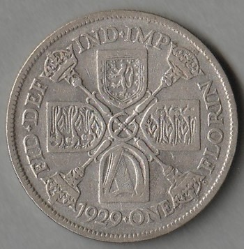 Wielka Brytania 1 florin 1929 - Jerzy V - srebro