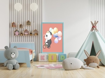 Plakat A3 na ścianę Dla dzieci Panda on bicycle