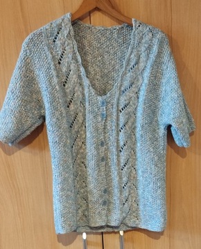 Błękitny (melanż) ręcznie robiony rozpinany sweter