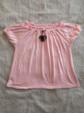 Różowa bluzka z frędzlami bufkami Kappahl 134 140