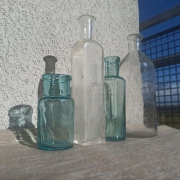 stare butelki, buteleczki, szkło apteczne - Glatz