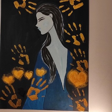 Kobieta w nocy obraz ręcznie malowany 