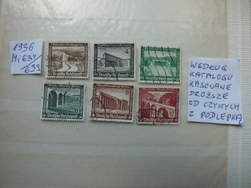 6szt. znaczki Mi 634/639 Niemcy 1936r. Rzesza