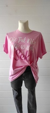 T-shirt Damski Różowy Bawełniany z Nadrukiem 3XL