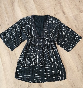 ZARA XS BOHO BAWEŁNA WISKOZA A-FORM