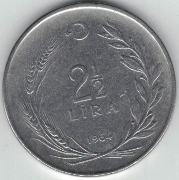 Turcja 2 1/2 liry lira 1964  30 mm