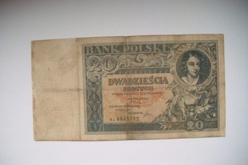  Banknot 20 zł  . 1931 r. seria AJ