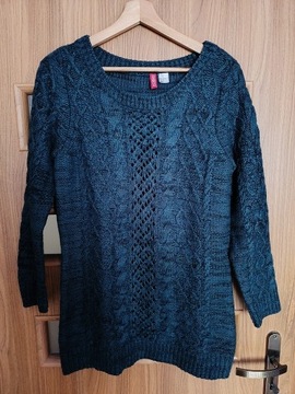 Sweter damski dłuższy kolor ciemnozielony H&M r 40