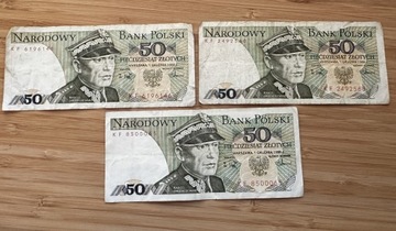 Komplet 3 banknotów 50zl 1988 seria KF