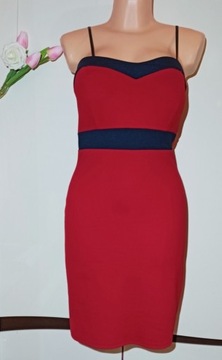 Czerwona Sukienka na ramiączkach wiskoza M (38)