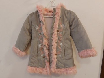 Płaszcz ocieplany różowe futro dla dziewczynek 116