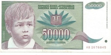 50 000 Dinar 1992r Jugosławia XF