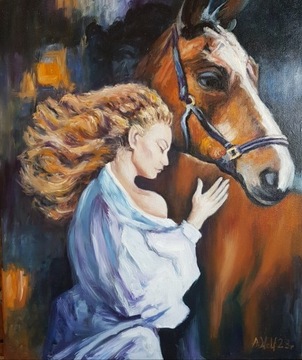 Obraz olejny Kobieta z koniem