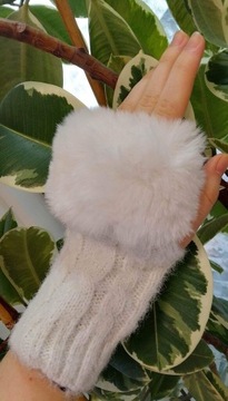 Rękawiczki bez palców z futerkiem Białe