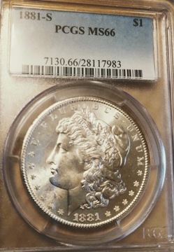 USA 1 dolar 1881 S, Morgan Dollar, PCGS MS66