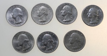 25 cent USA 7 szt.: 1977 - 1, 1984 - 1, 1985 - 3...
