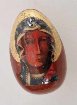 Ikona Matka Boska Częstochowska na jajku drewno