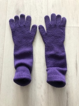 H&M Fioletowe długie rękawiczki z palcami