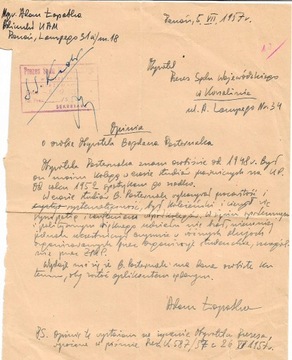 Opinia prof. A. Lopatki z 1957r, Oryg. podpis