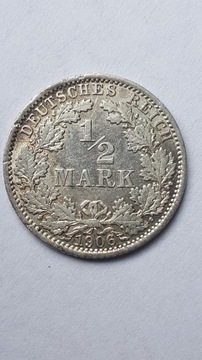 1/2 Mark 1906 A Deutsches Reich Niemcy srebro #116
