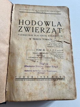 Moczarski Hodowla Zwierząt Tom III nagroda 1928 r