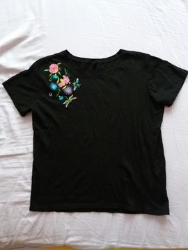 Czarny t-shirt koszulka haft Sinsay 38 M