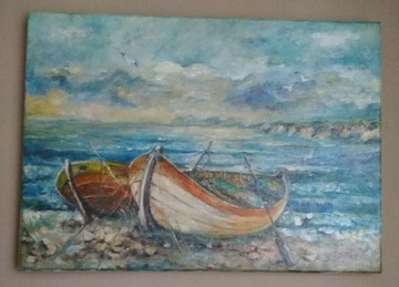 Obraz łodzie, 33 x 45, olej płótno