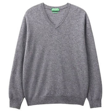 BENETTON Basic V-neck virgin wool sweter męski S