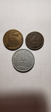 1975 rok . monety 1 zł ,5 zł  1976 2 zł b.z.m.